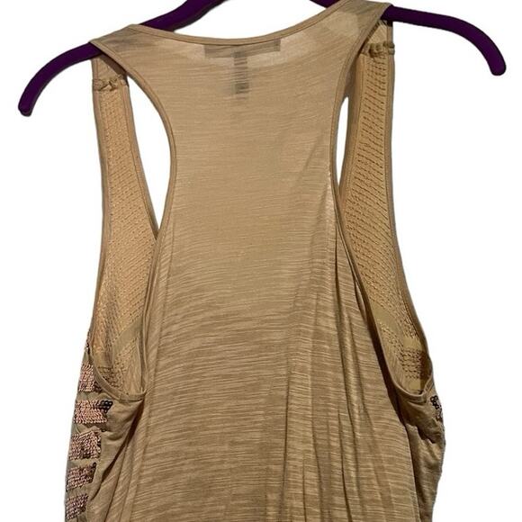 BCBG Sequin Tank Top Cami High Low Hem Tan Boho Contemporary Womans Size Large - Picture 8 of 10